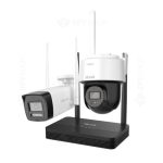 Kit supraveghere WiFi mixt HikVision Easy-Link HiLook IKS-2044BPH-PH/W, 4MP, 2.8 mm, IR 30 / 25 m, lumina alba 25 m, microfon, difuzor, detectie miscare, slot card