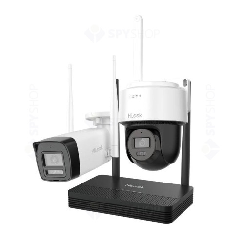 iks-2044bph-phw_1 Kit supraveghere WiFi mixt HikVision Easy-Link HiLook IKS-2042BPH-PH/W, 2 MP, 2.8 mm, IR 30 / 25 m, lumina alba 25 m, microfon, difuzor, detectie miscare, slot card - imagine 1