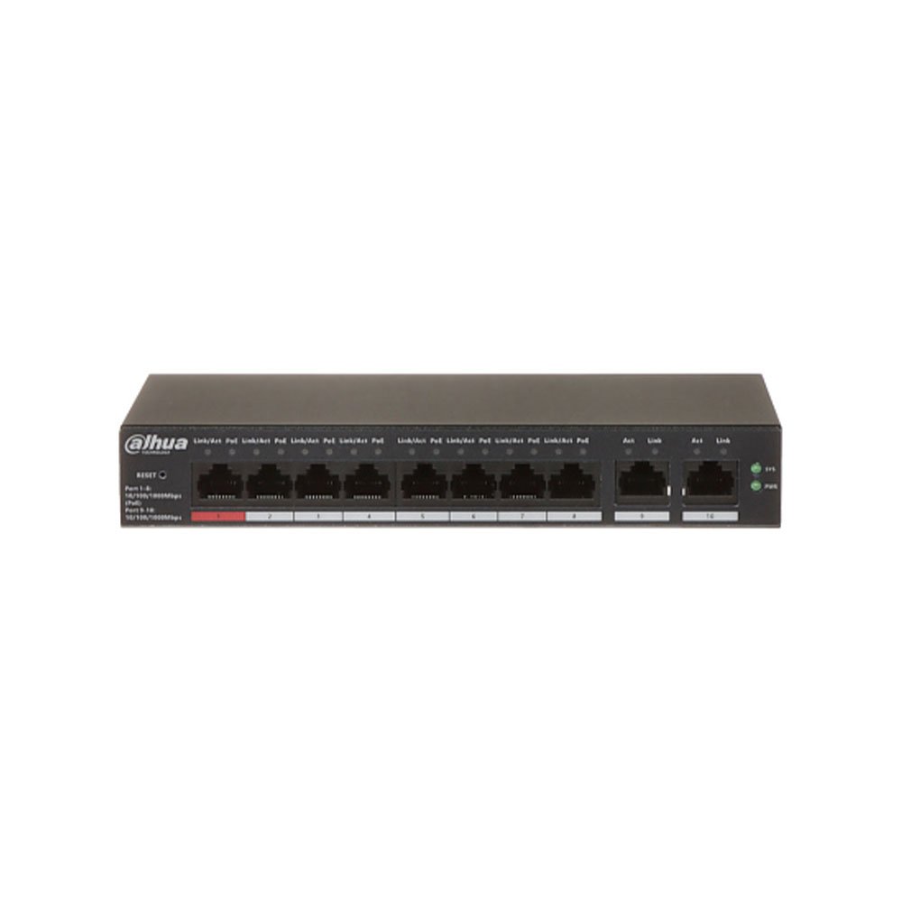 switch-cu-10-porturi-gigabit-dahua-cs4010-8gt-110_-8-porturi-poe_-2-sfp Switch cu 10 porturi Gigabit Dahua CS4010-8GT-110, 8 porturi PoE, 2 SFP, 10/100/1000 Mbps, cu cloud management - imagine 1