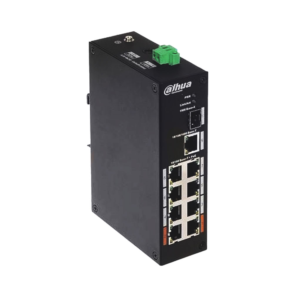 Switch cu 8 porturi Dahua PFS3110-8ET-96-V2, 1 port SFP, 1 port Gigabit, 7.6 Gbps, 4.17 Mpps, 8.000 MAC, PoE, fara management - imagine 1